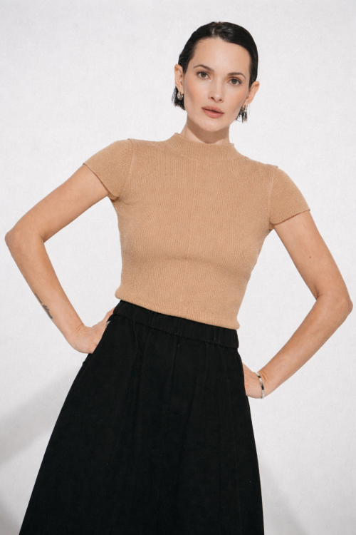 Rina rib knit top | Camel