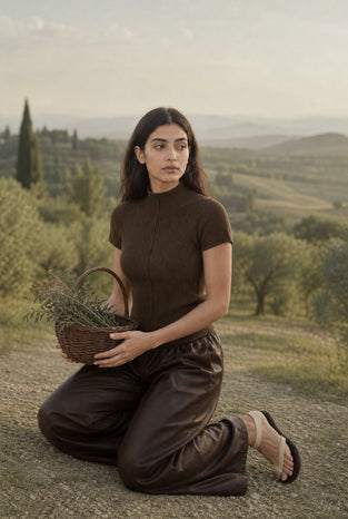 Rina rib knit top | Brown