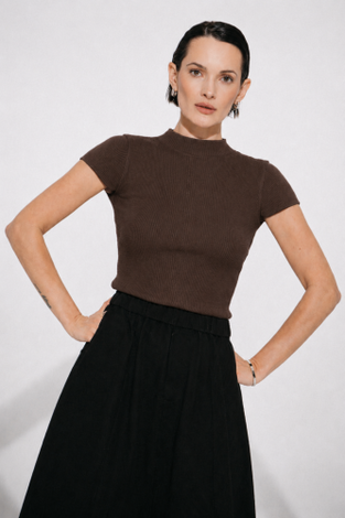 Rina rib knit top | Brown