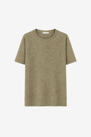 Rora plain knit long top | Green Melange