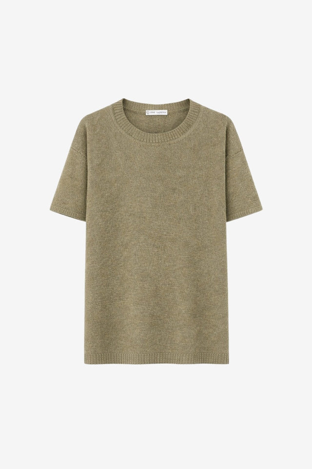 Rora plain knit long top | Green Melange