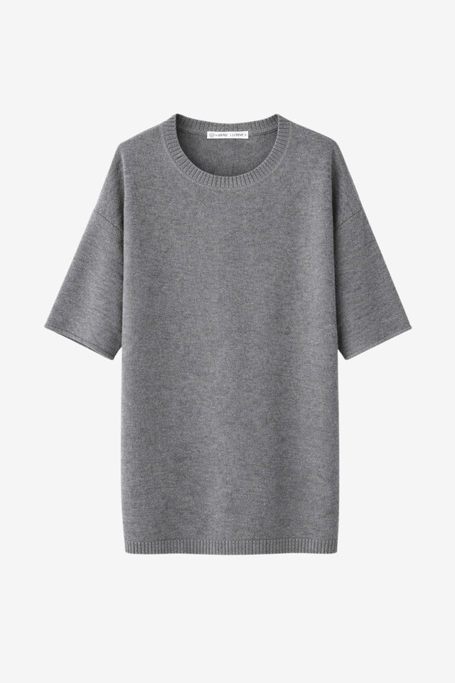 Rora plain knit long top | Grey Melange