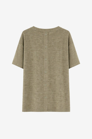 Rora plain knit long top | Green Melange