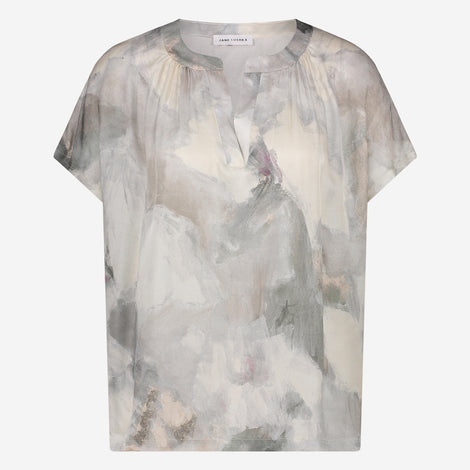 Remi printed silk viscose top | Grey