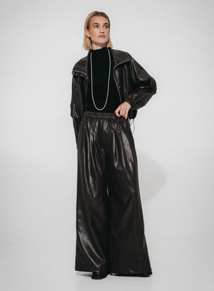 Sienna eco leather wide-leg pants | Dark Brown