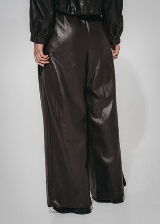 Sienna eco leather wide-leg pants | Dark Brown