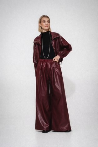 Sienna eco leather wide-leg pants | Bordo