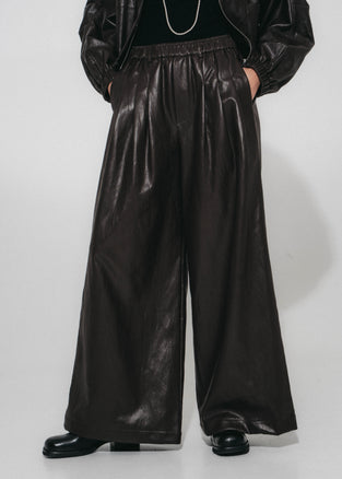 Sienna eco leather wide-leg pants | Dark Brown