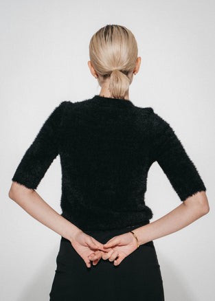 Soft knitted short sleeves top | Black