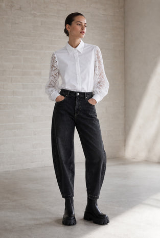 Stery embodery poplin blouse | White