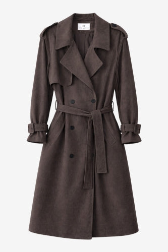 Terra suede effect trench coat | Dark Brown