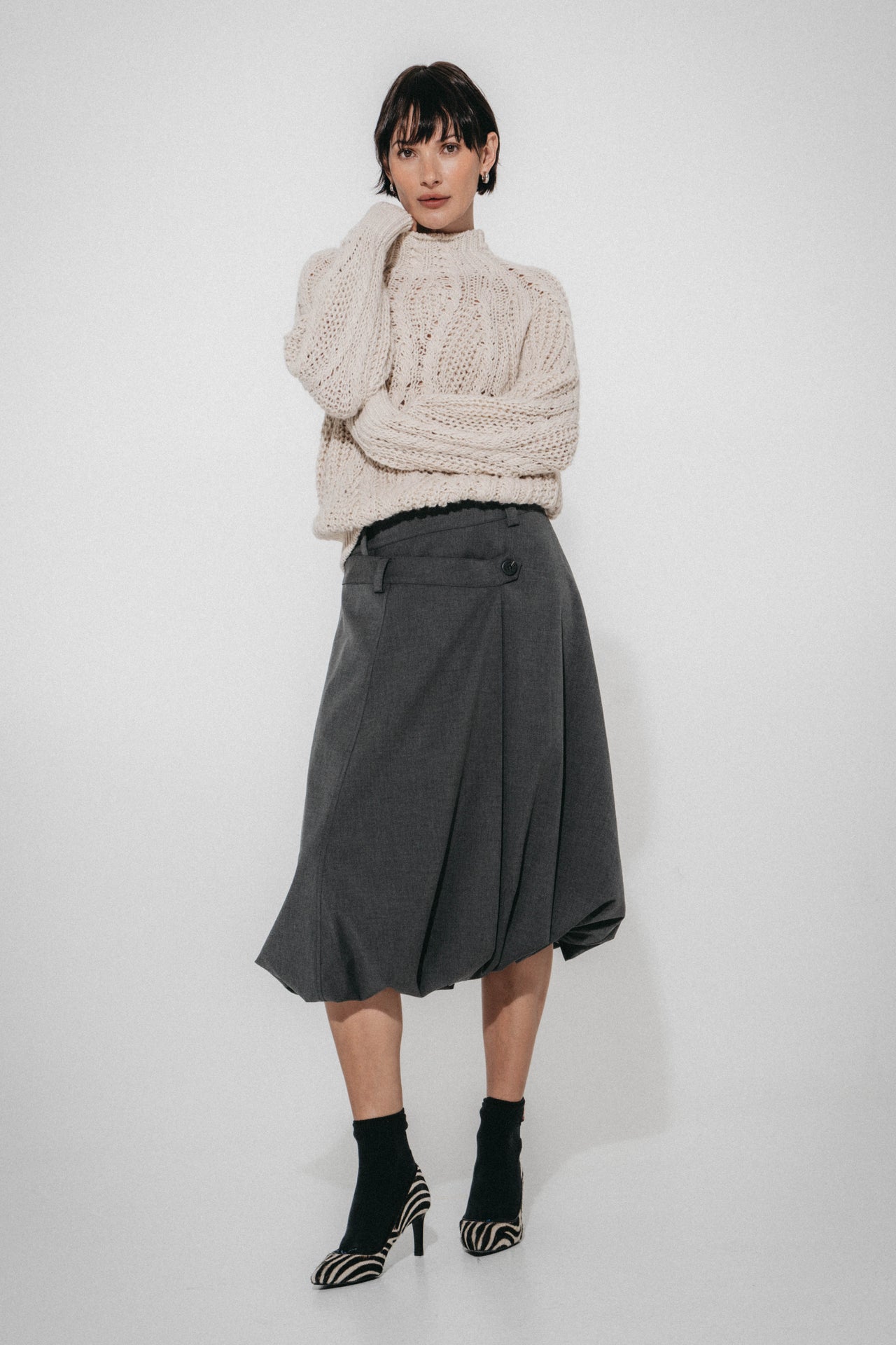 Tess viscose balloon skirt | Grey