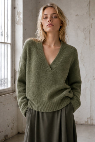 V-neck melange pullover 26553 | Green