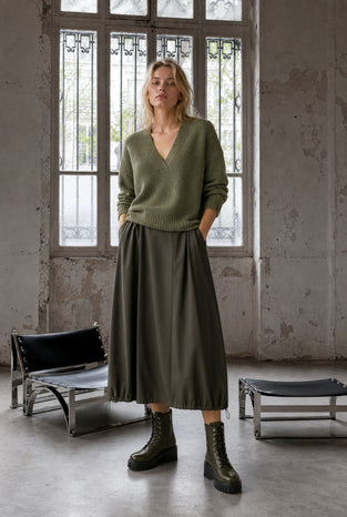 V-neck melange pullover 26553 | Green