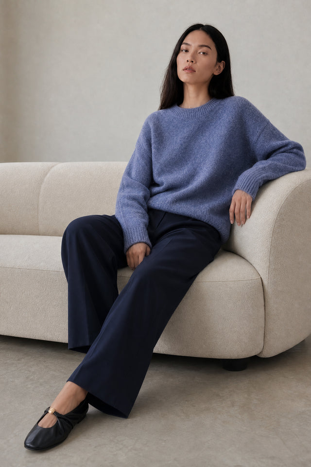 Velvety wool blend pullover | Blue