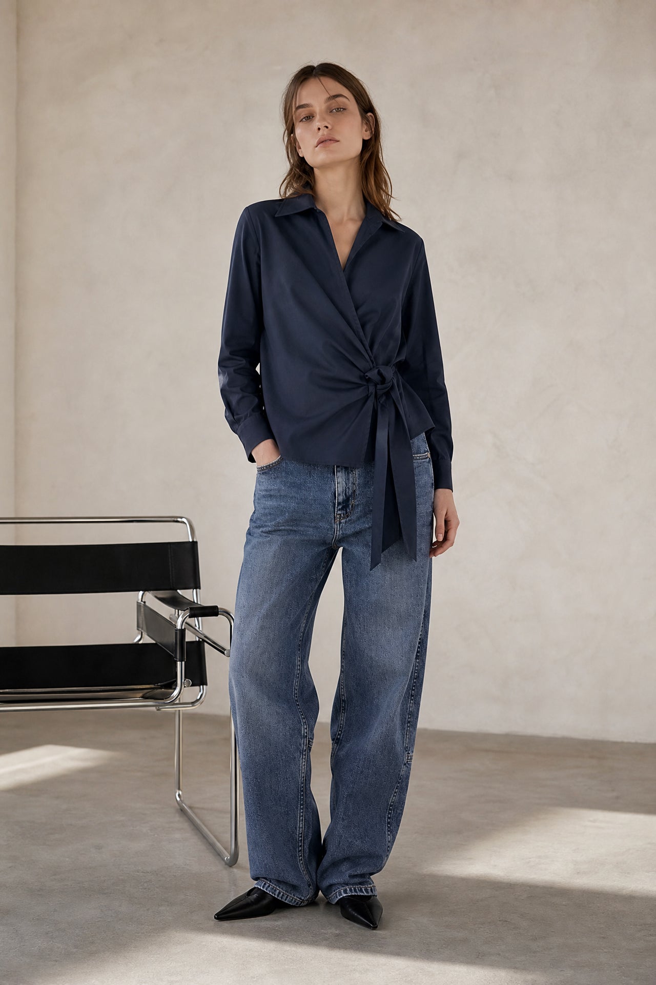 Vivi lyocell knot blouse | Blue Denim
