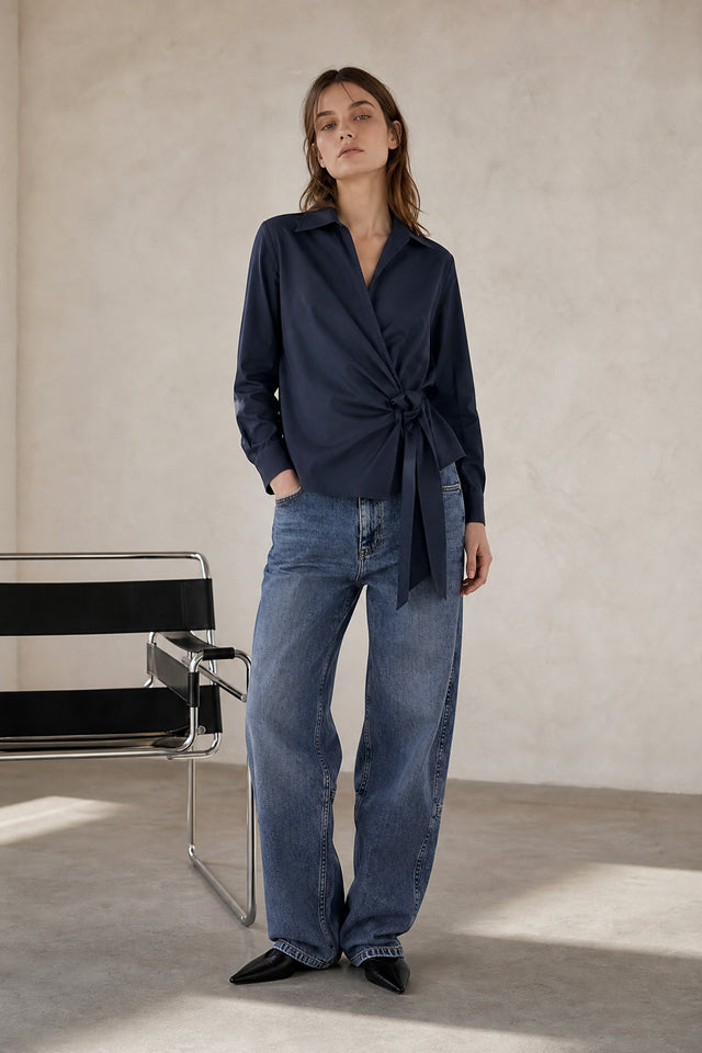 Vivi lyocell knot blouse | Blue Denim