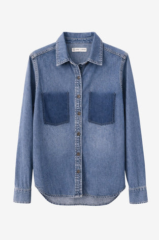 Western repair denim shirt | Flu Blue