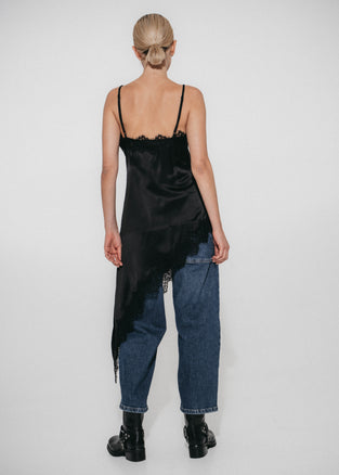 Zenia silk top whit lace trim | Black