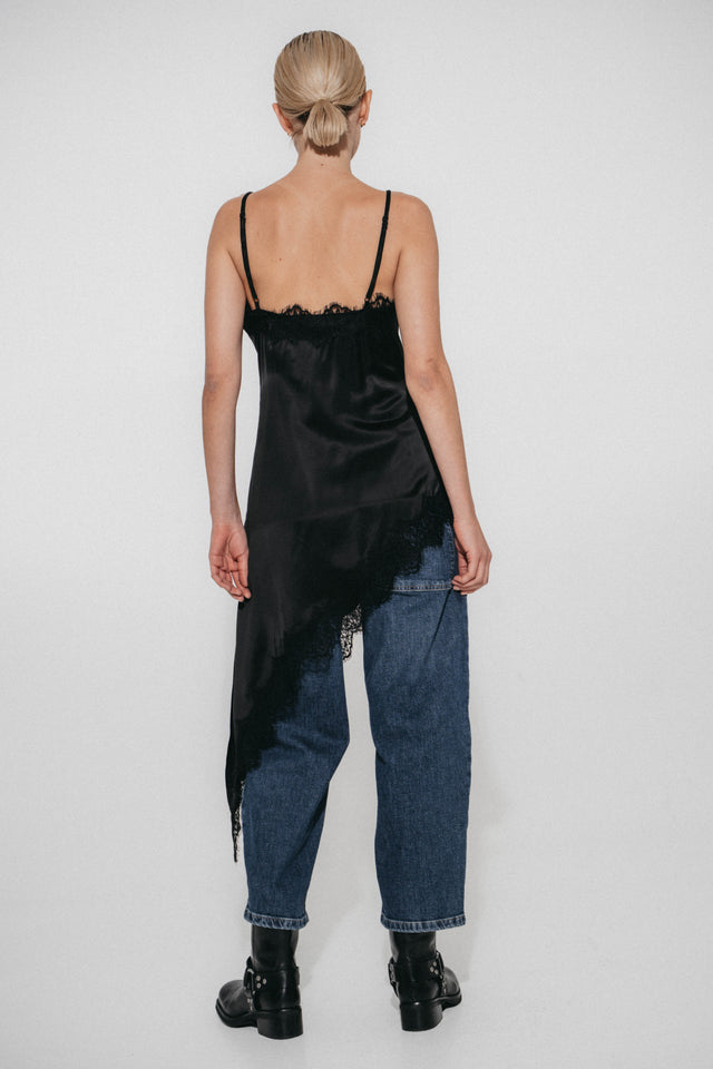 Zenia silk top whit lace trim | Black