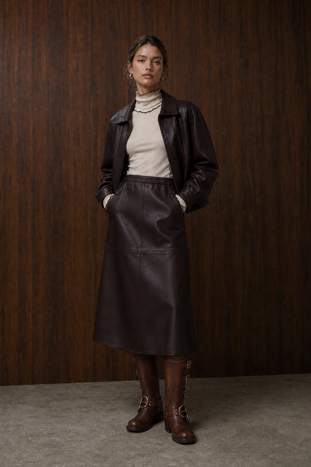 Elle eco leather skirt | Dark Brown