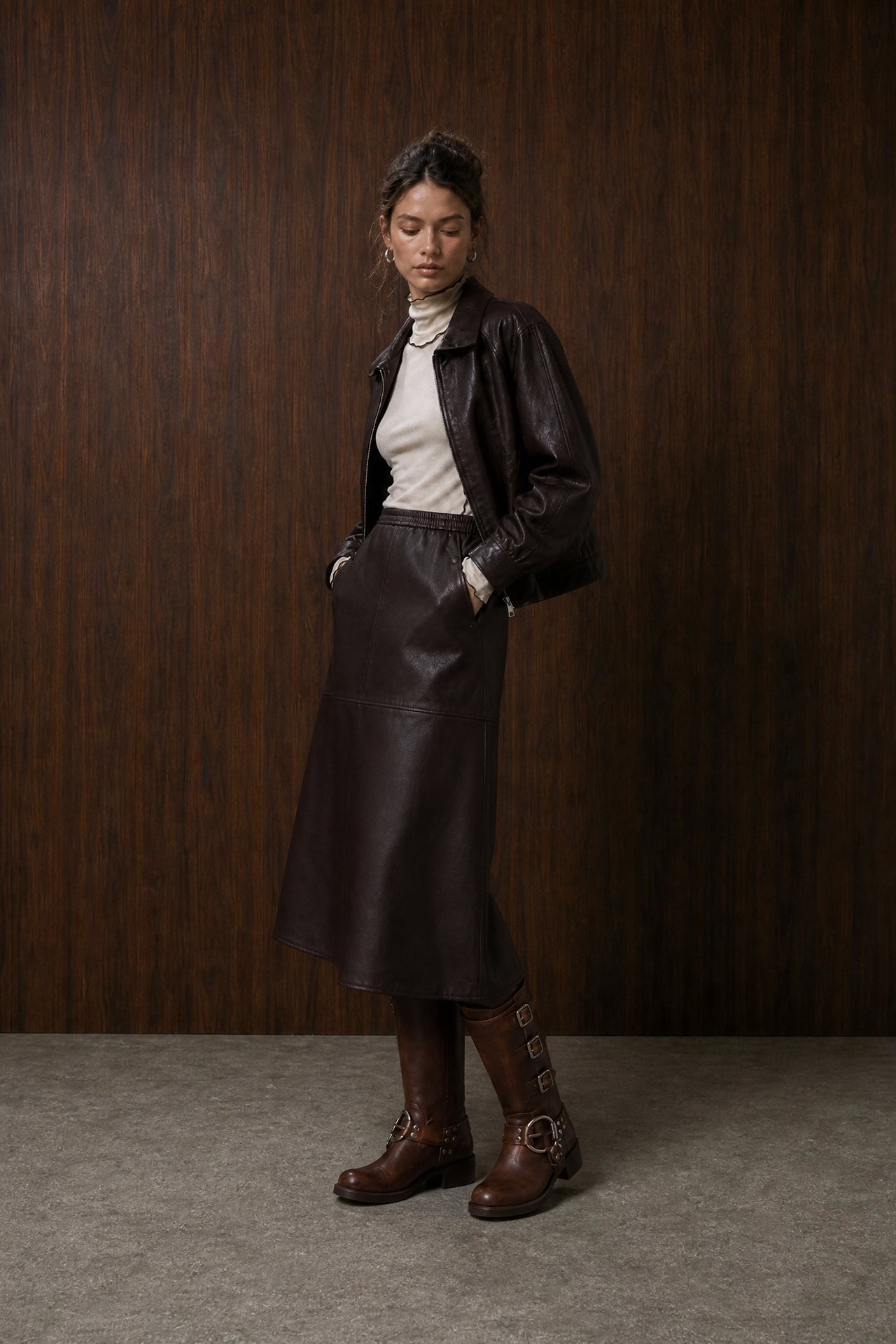 Elle eco leather skirt | Dark Brown