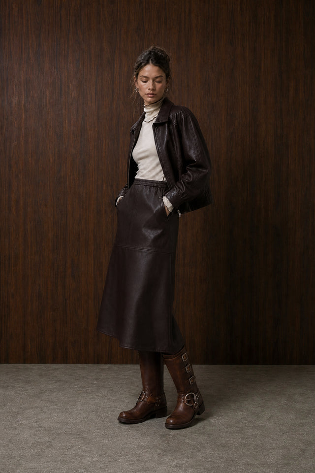 Elle eco leather skirt | Dark Brown