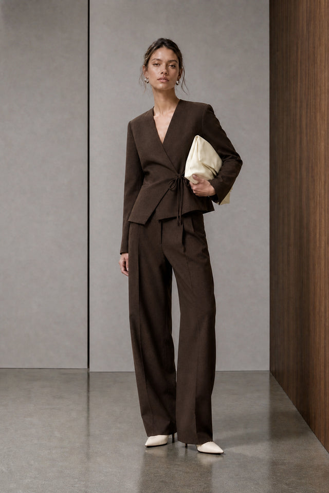 Lean wide-leg pants | Dark Brown