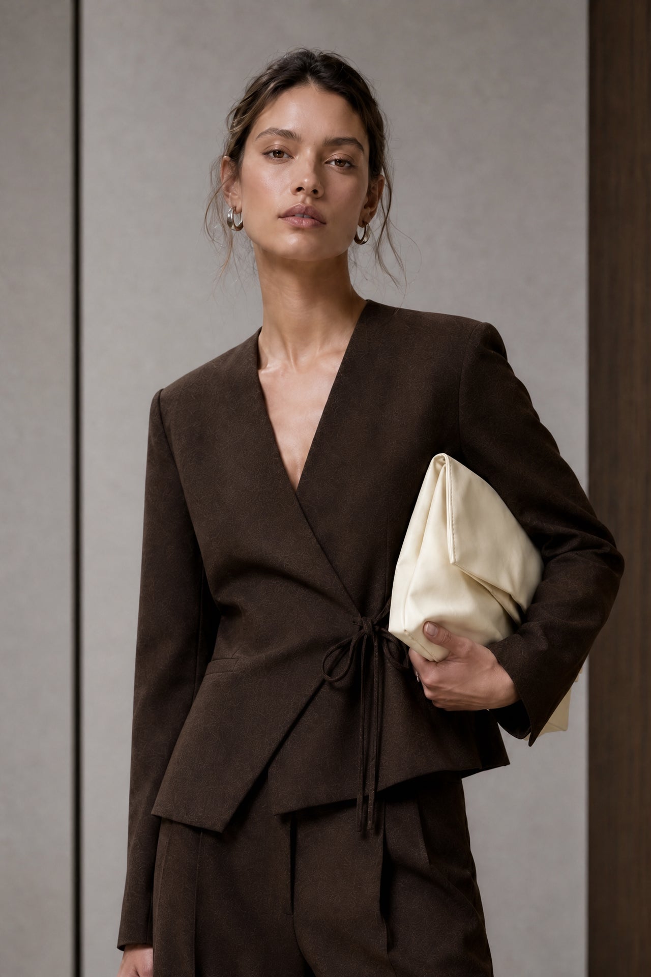 Jade fitted viscose blazer | Dark Brown