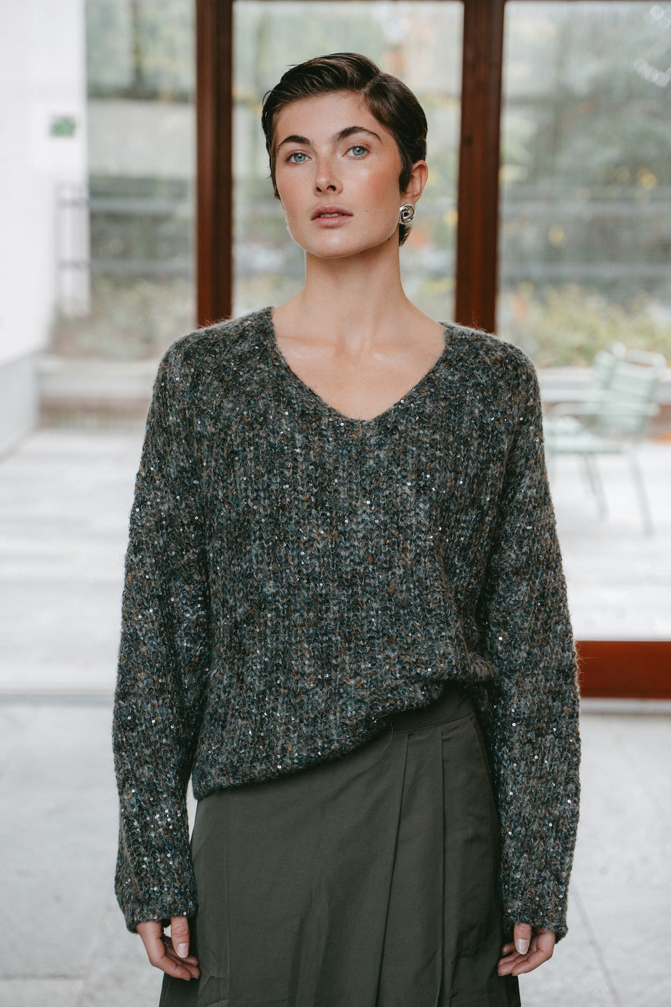 Shiny oversized pullover H20034 | Melange