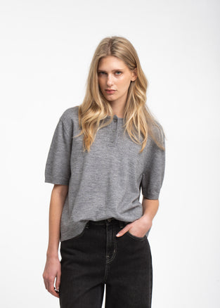 Moon plain knit top | Grey Melange