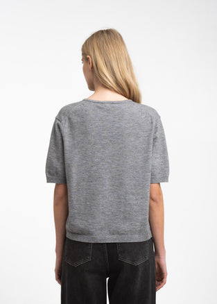 Moon plain knit top | Grey Melange