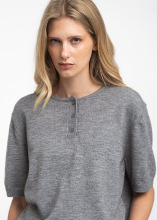 Moon plain knit top | Grey Melange