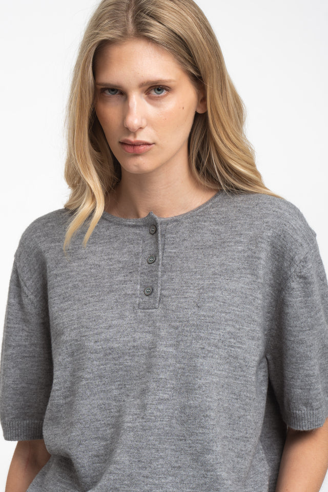 Moon plain knit top | Grey Melange