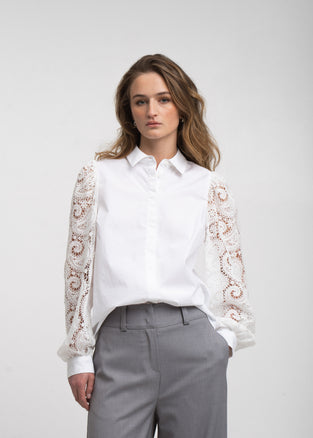 Stery embodery poplin blouse | White