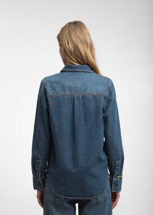 Western repair denim shirt | Flu Blue