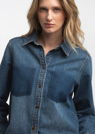 Western repair denim shirt | Flu Blue