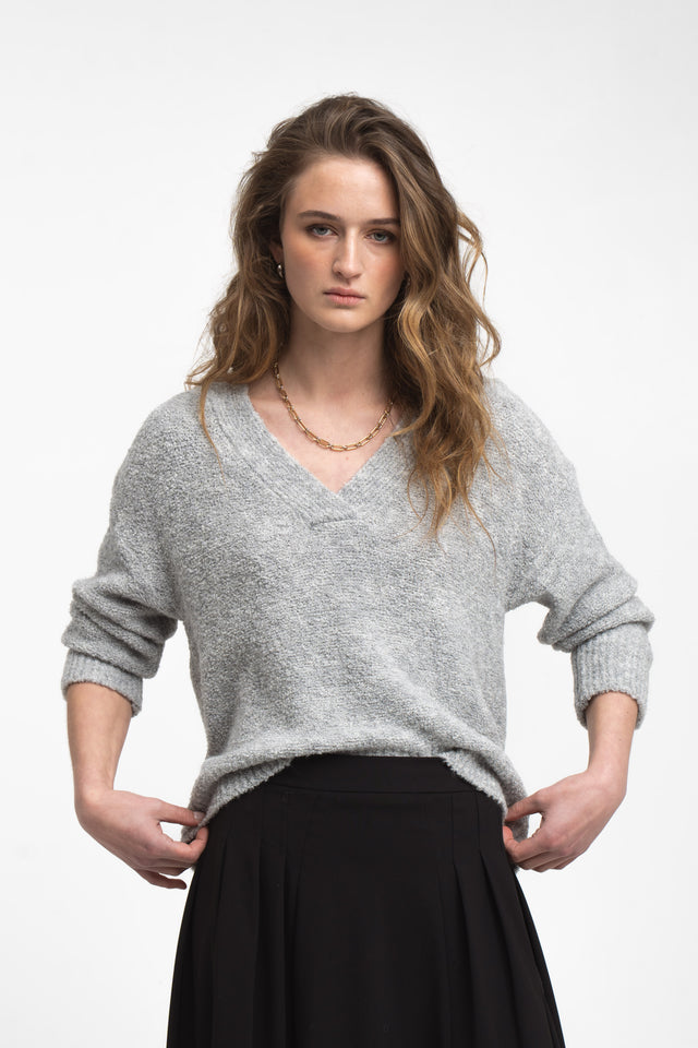 V-neck melange pullover 26553 | Grey