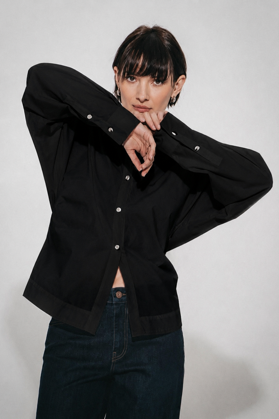 Luna cotton poplin blouse | Black