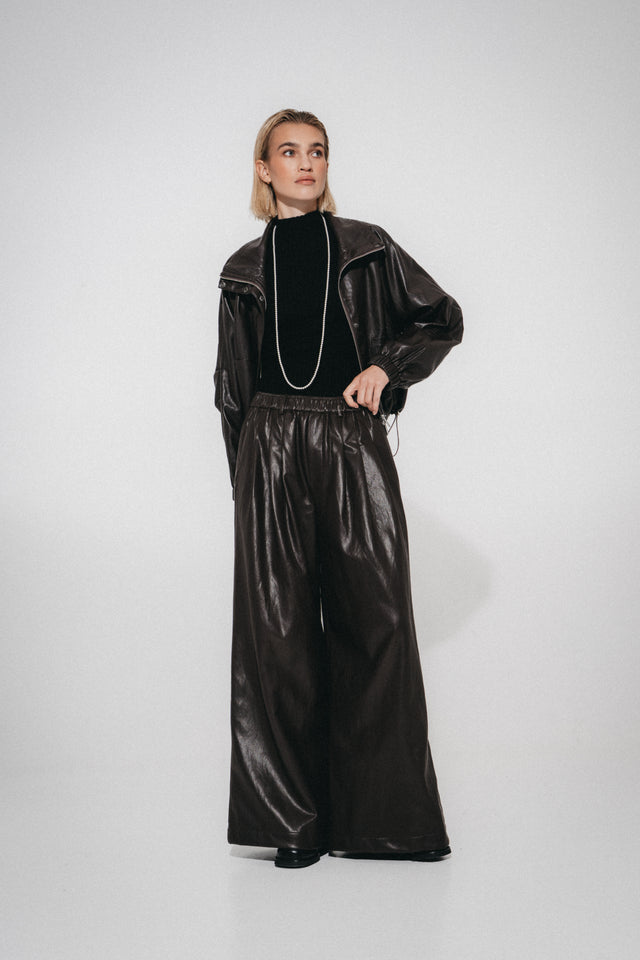 Nerina eco leather bomber jacket | Dark Brown