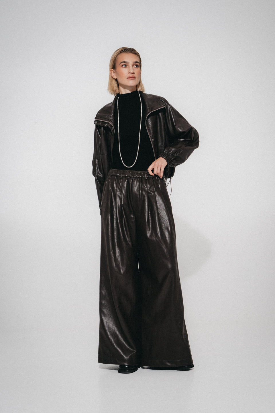 Nerina eco leather bomber jacket | Dark Brown