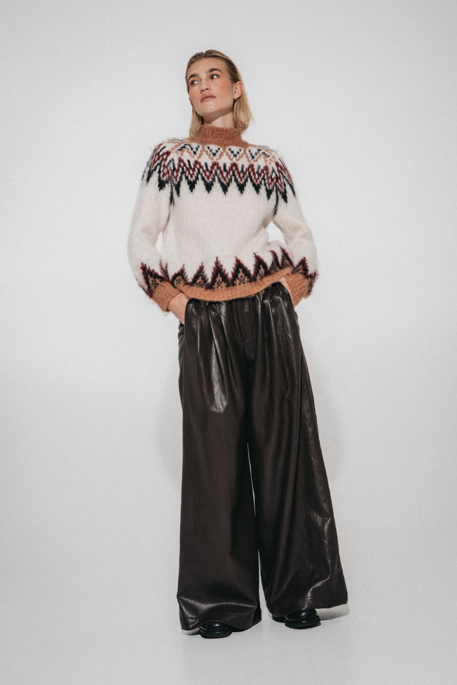 Sienna eco leather wide-leg pants | Dark Brown