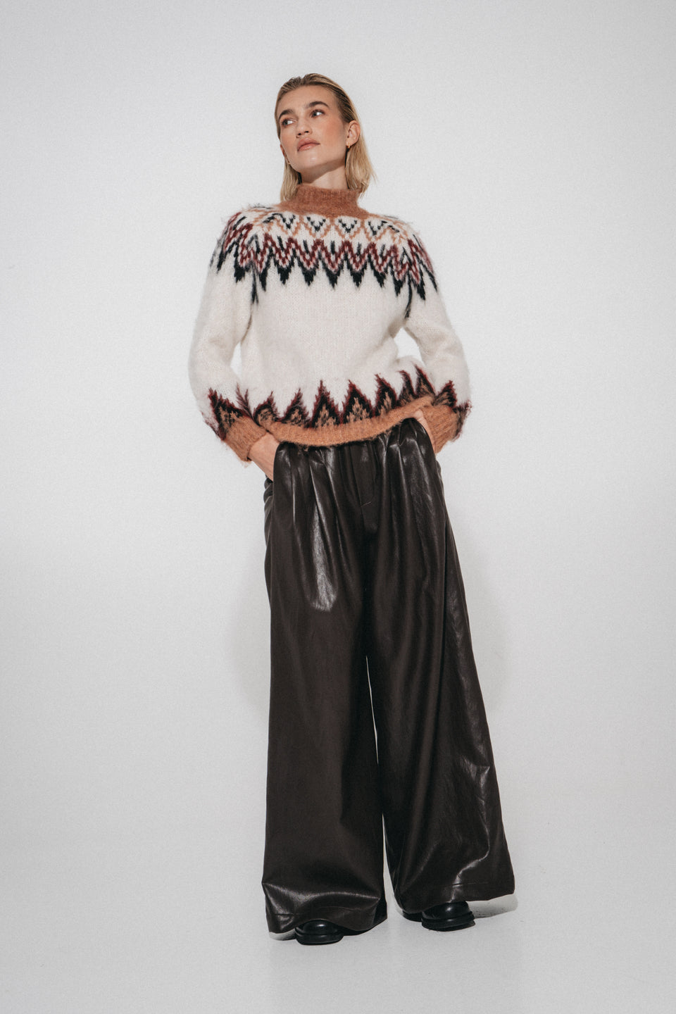Sienna eco leather wide-leg pants | Dark Brown