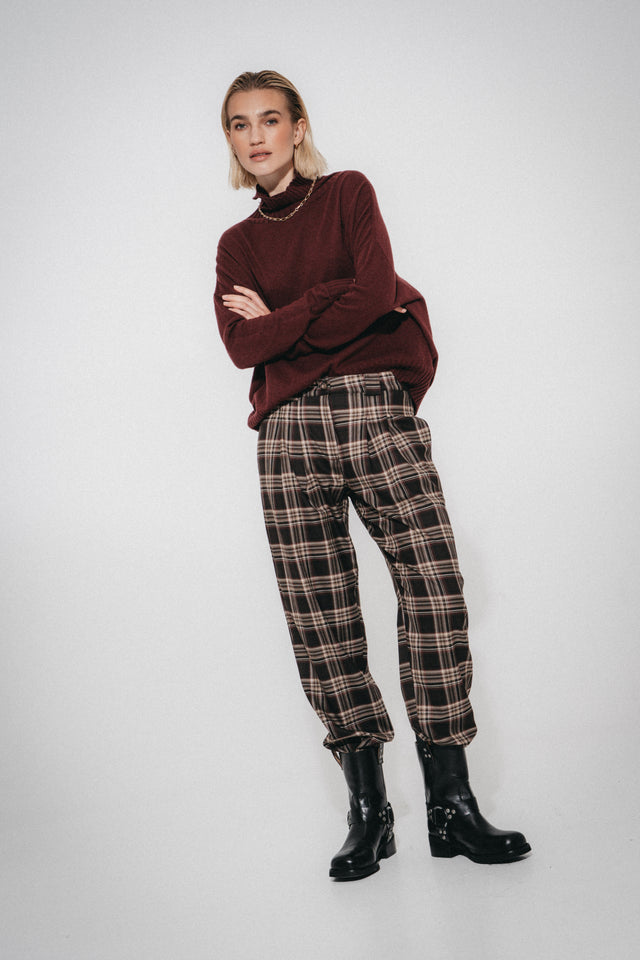 Nicola check viscose pants | Brown