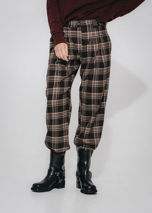 Nicola check viscose pants | Brown