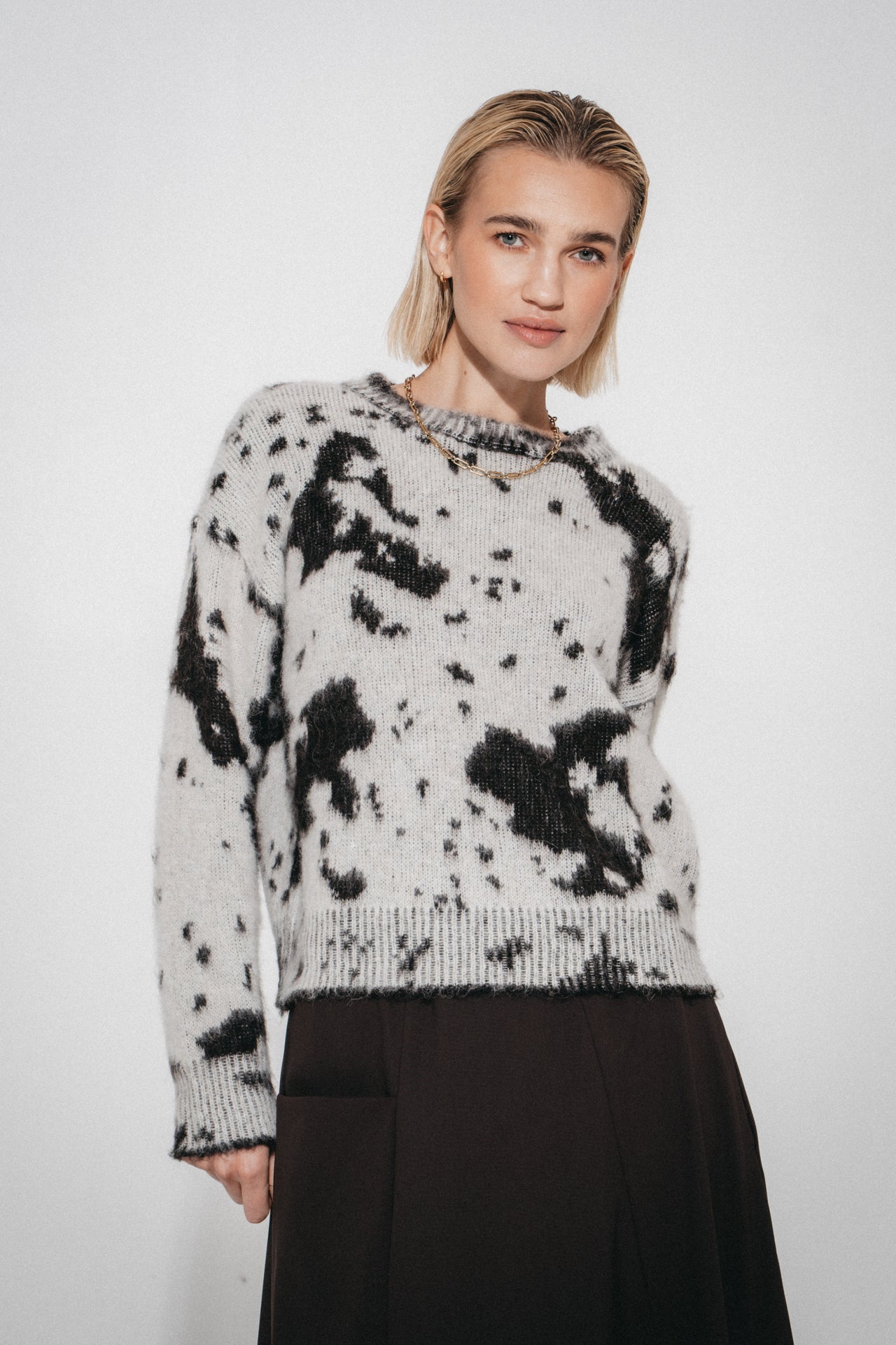 Jacquard print pullover 2372 | Ecru Moro