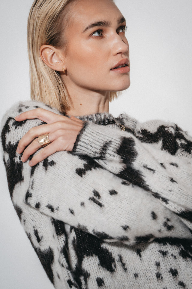 Jacquard print pullover 2372 | Ecru Moro