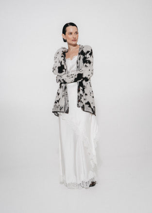 Esra silk skirt whit lace trim | White