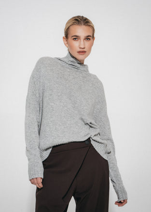 Cashmir wool polo pullover W1165 | Grey