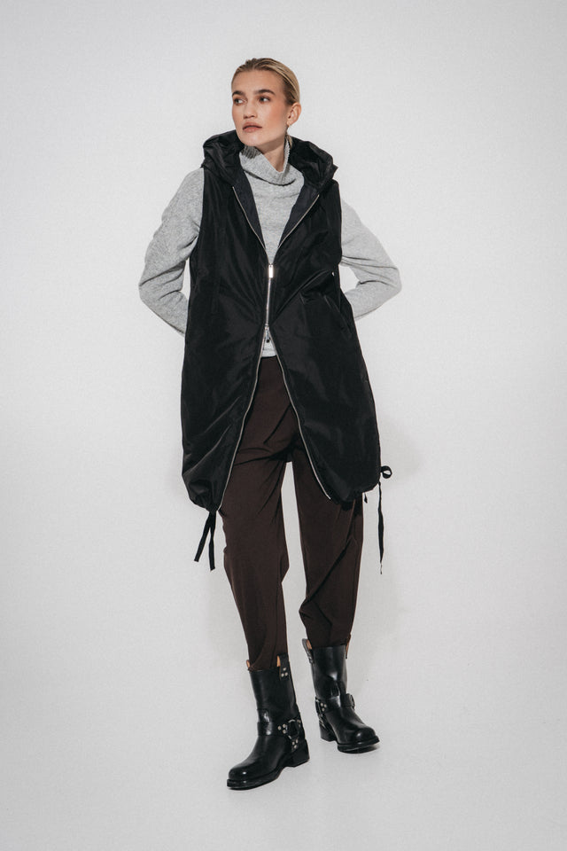 Ronchi long hoodie vest | Nero